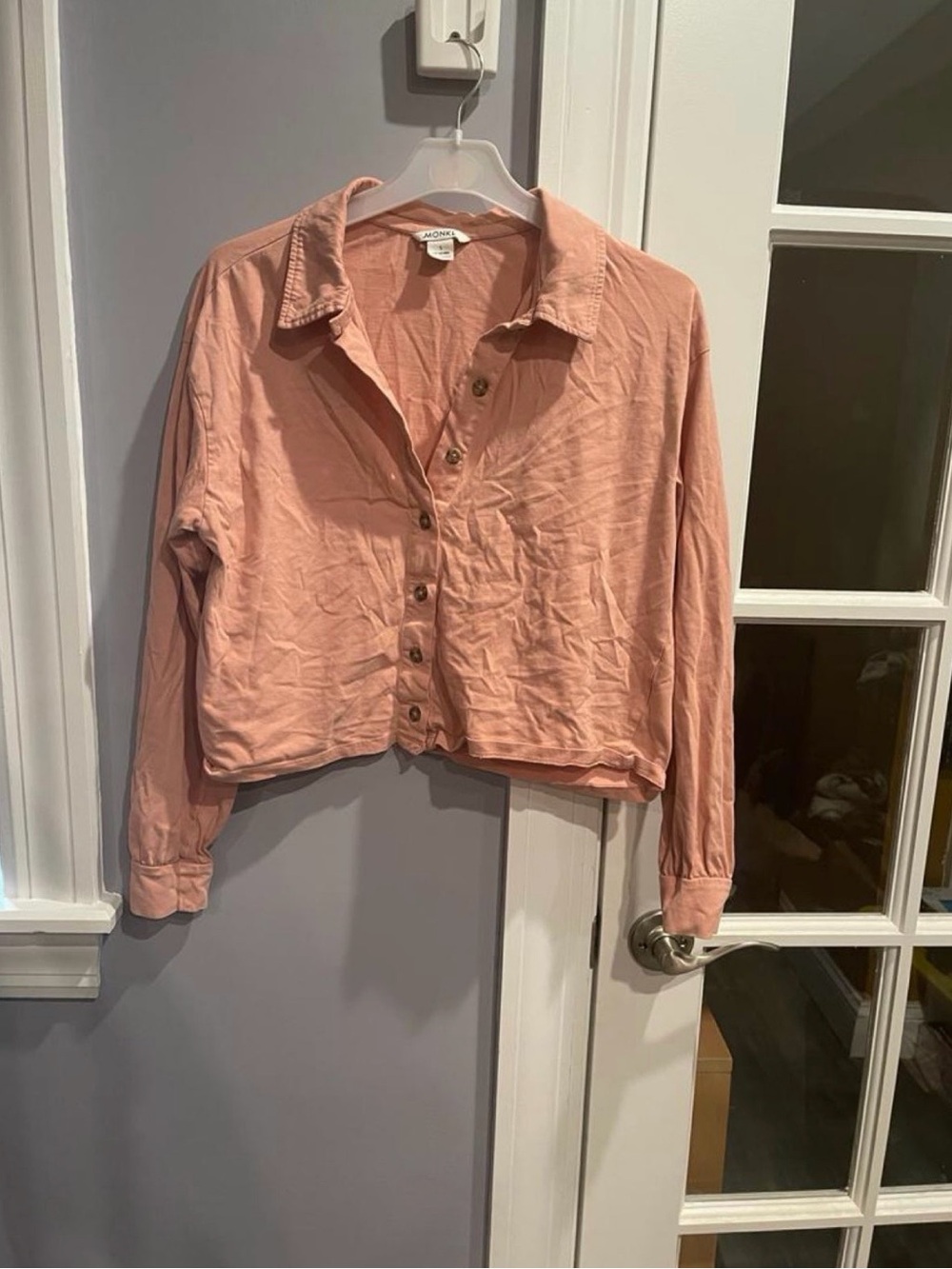 Monki Cotton pink collared button down blouse